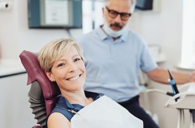 Dental patient relaxing before her implant placement surgery