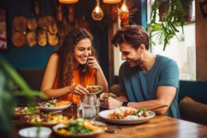 Young couple enjoying a meal together